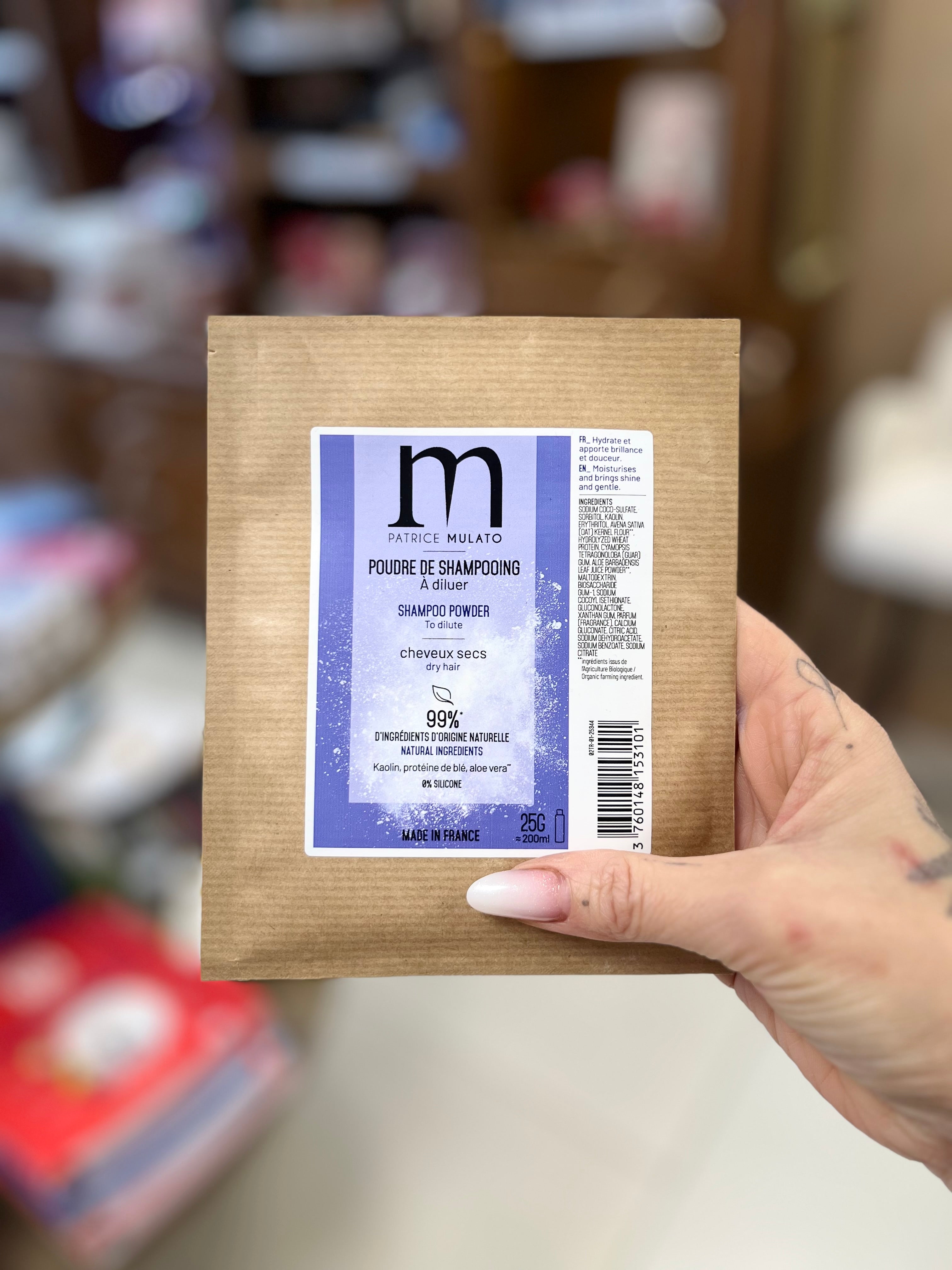 Shampooing en poudre à diluer pour cheveux secs, 99 % de produits naturel Mulato