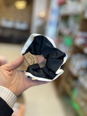 Chouchou en satin bicolore noir et blanc